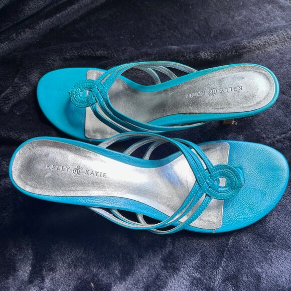 Turquoise Kitten heel thong sandals Size 8.5 - Picture 3 of 10
